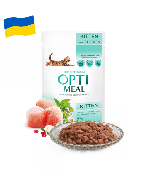 Optimeal konservai kačiukams iki 1 metų su vištiena, 85g.