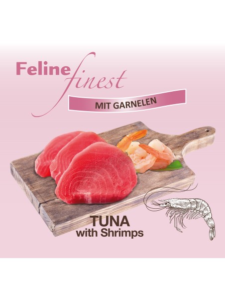 Plėšytos mėsos konservai  Porta Feline Finest konservai su tunu ir krevetėmis, 85g