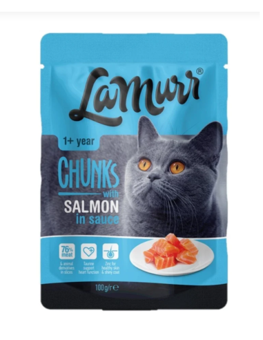 Premium šlapias maistas katėms LA MURR, su lašiša, 100 g