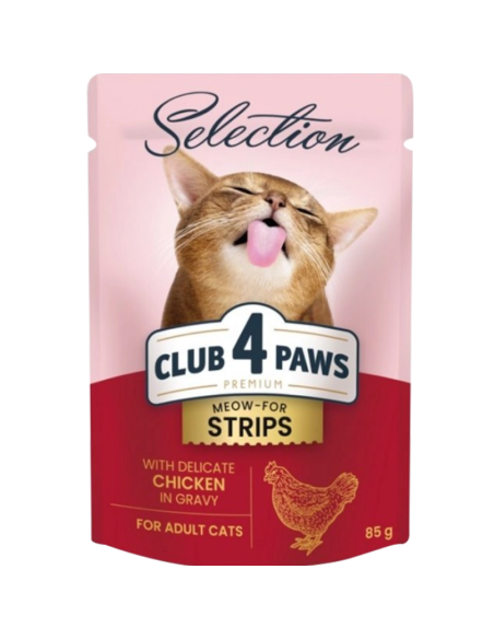CLUB4PAWS Selection Strips Vištienos juostelės kreminėje sriuboje, 85g