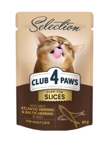 CLUB4PAWS Slices Begrūdžiai Konservai Katėms Su Silke Drebučiuose, 80g