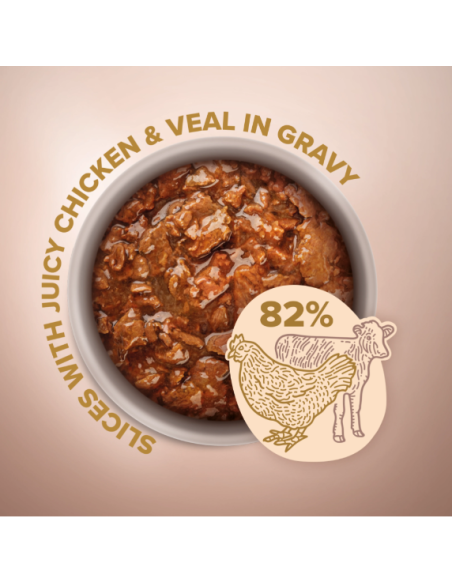 CLUB4PAWS Slices Begrūdžiai Konservai Katėms Su Veršienos Ir Vištienos Gabaliukais Daržovių Drebučiuose, 80g