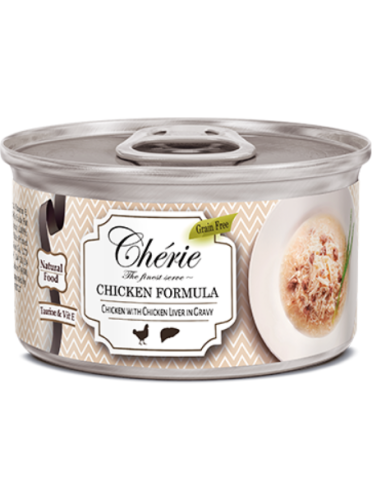 Cherie Signature Gravy begrūdžiai plėšytos vištienos ir vištienos kepenėlių konservai suaugusioms katėms, 80g