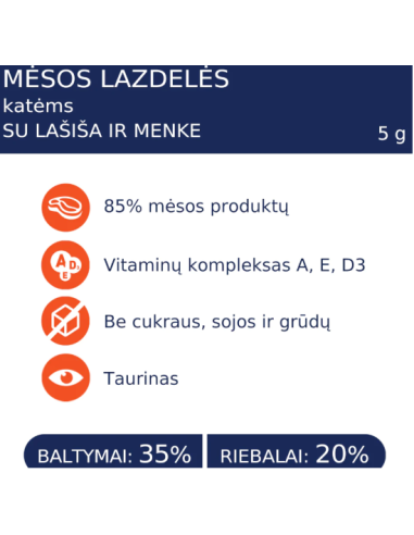PREMIUM MĖSOS LAZDELĖ SU LAŠIŠA IR MENKE, 5g