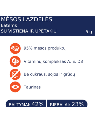 PREMIUM MĖSOS LAZDELĖ SU VIŠTIENA IR UPĖTAKIU, 5g