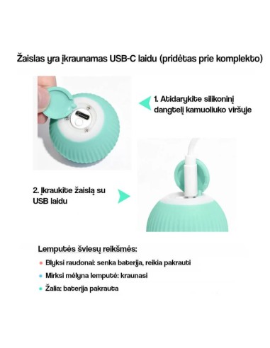 Interaktyvus, savaime judantis kačių žaislas kamuoliukas,mėlynas