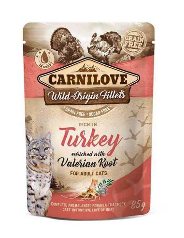 CARNILOVE Turkey Valeriana konservai katėms su vištiena, kalakutiena ir valerijonu, 85 g