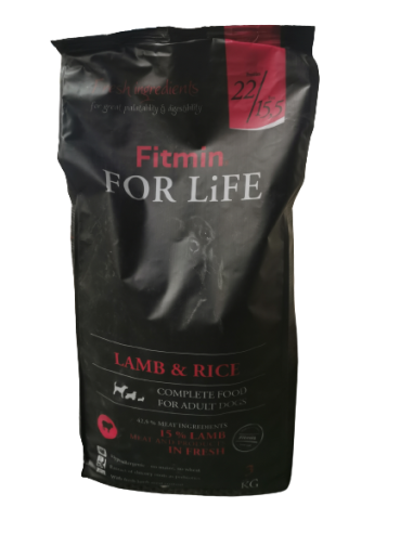 FITMIN FOR LIFE sausas maistas šunims LAMB & RICE, 3kg