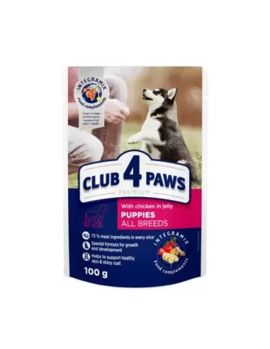 Club 4 Paws Premium konservai su vištiena drebučiuose šuniukams, 100g