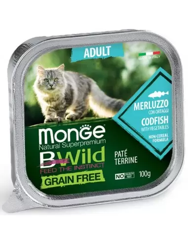 Monge BWild paštetas suaugusioms katėms su menke ir daržovėmis, 100g