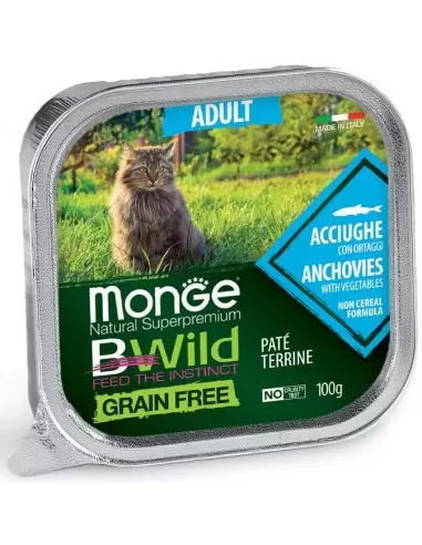 Monge BWild paštetas suaugusioms katėms su ančiuviais ir daržovėmis, 100g