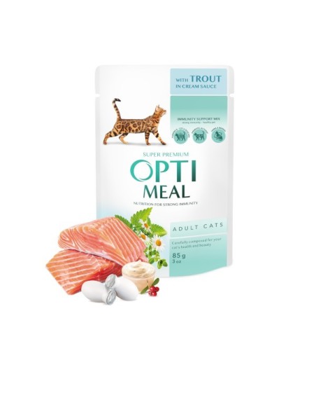 Optimeal konservai suaugusioms katėms su upėtakiu grietinėlės