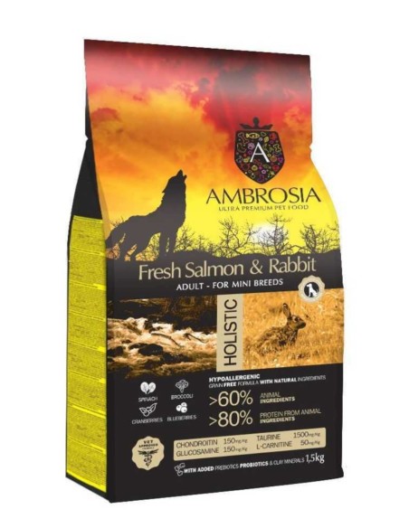 Ambrosia Mini Fresh Salmon & Rabbit begrūdis sausas maistas
