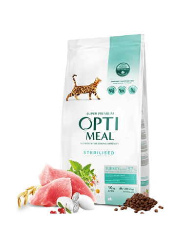 OPTIMEAL visavertis sausas ėdalas sterilizuotoms katėms "Su kalakutu ir avižomis"