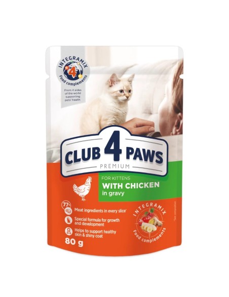 Club 4 Paws konservai kačiukams su vištiena 80g