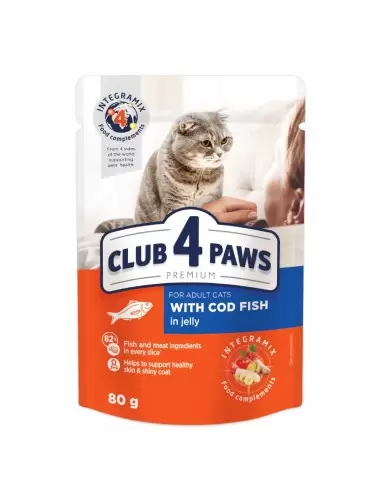 Club4paws konservai suaugusioms katėms su menke želėje 80g
