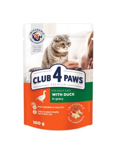 Club 4 Paws konservai suaugusioms katėms su antiena, 85g
