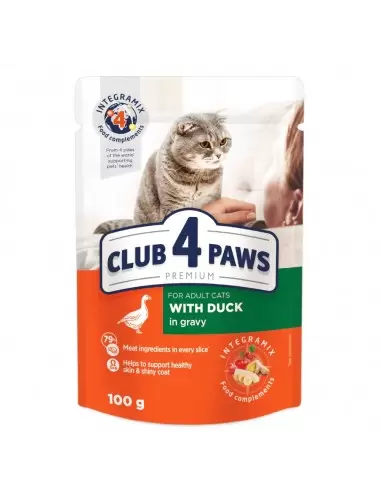 Club4Paws konservai suaugusioms katėms su antiena, 100g