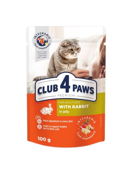 Club 4 Paws konservai katėms su triušiena drebučiuose 85g