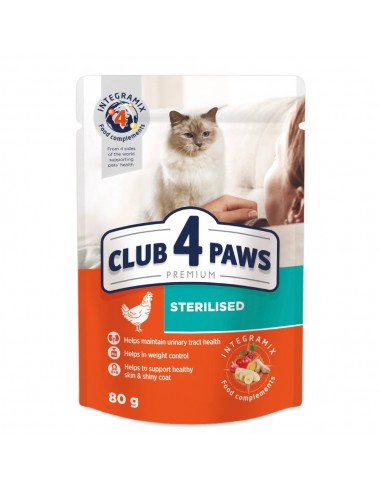 Club4Paws konservai sterilizuotoms katėms su vištiena 80g