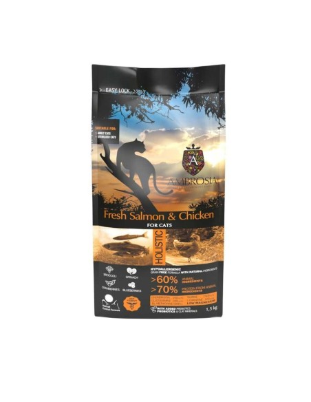 AMBROSIA Fresh Salmon & Chicken Sterilized Cat - begrūdis