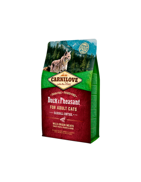 CARNILOVE Duck&Pheasant Adult Cat Hairball Control sausas maistas nuo plaukų gumulėlių katėms
