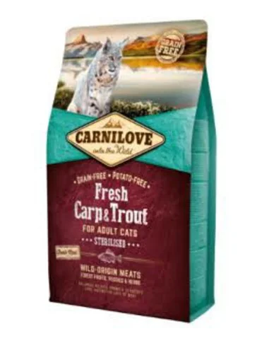 CARNILOVE FRESH Carp&Trout Sterilised for Adult Cat Sterilised sausas maistas sterilizuotoms katėms