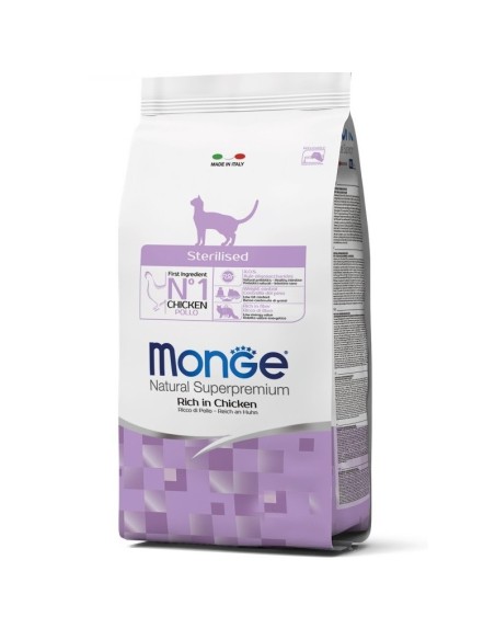 MONGE Sterilised Cat Rich in Chicken sausas pašaras katėms