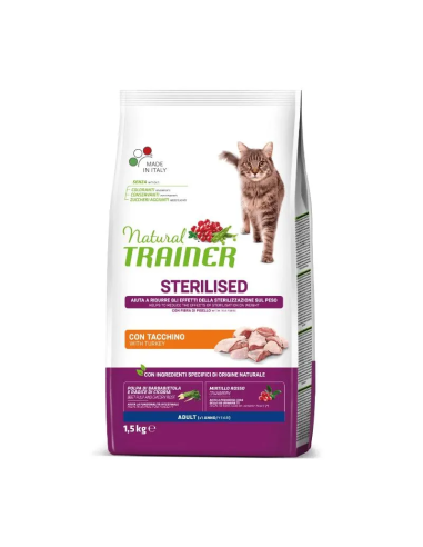 NATURAL TRAINER Cat Adult Sterilised Turkey Su Kalakutiena