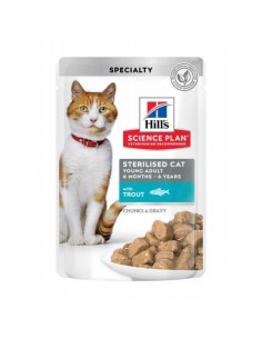 Hill's šlapias maistas sterilizuotoms katėms su upėtakiu, 85g