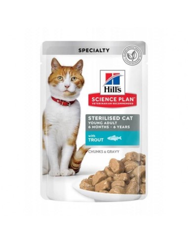 Hill's šlapias maistas sterilizuotoms katėms su upėtakiu, 85g