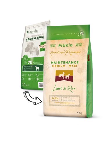 Fitmin Medium Maxi Lamb & Rice sausas maistas šunims