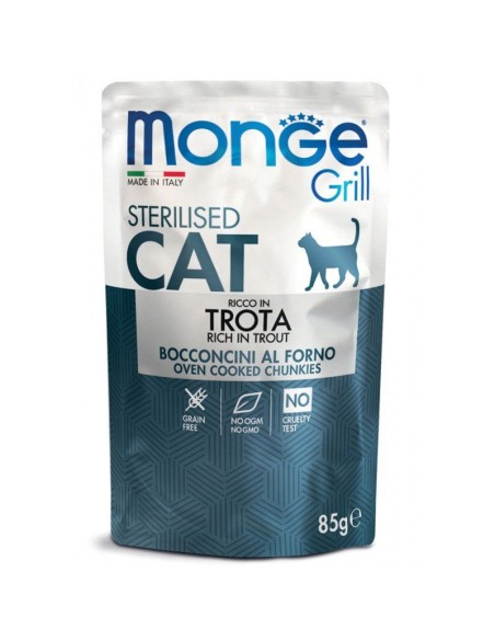 MONGE GRILL konservai sterilizuotoms su upėtakiu, gabalėliai