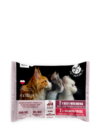 Pet Republic konservų rinkinys katėms su jautiena ir lašiša 4x100g