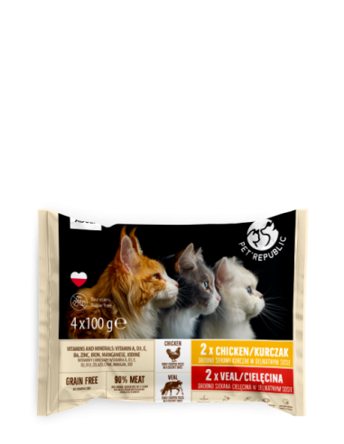 Pet Republic konservų rinkinys katėms su vištiena ir veršiena 4x100g