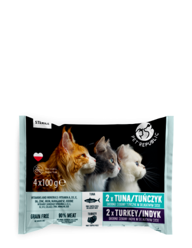 Pet Republic konservų rinkinys steril. katėms su kalakutiena ir tunu 4x100g