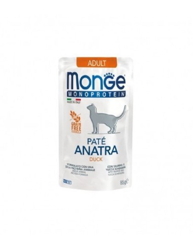 MONGE Monoprotein vieno baltymo konservai katėms su antiena maišelyje,80g