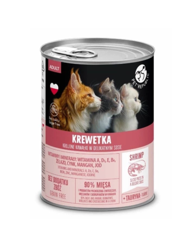 Pet republic konservai suaugusioms katėms. gabalėliai su krevetėmis švelniame padaže, 400 g.