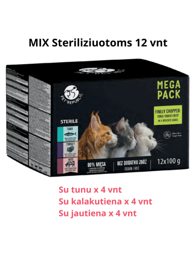 Pet Republic konservai steril. katėms švelniame padaže MIX, tunas, kalakutiena, jautiena 12x100g