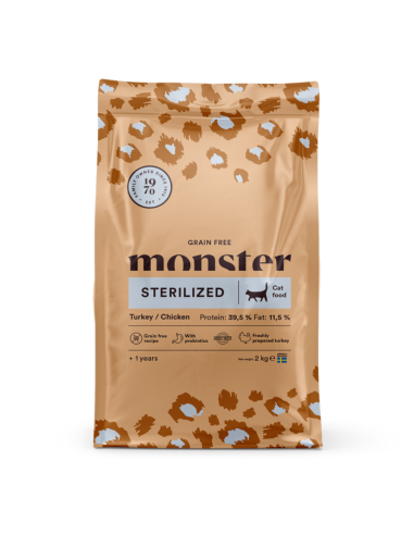 Monster Grain Free Sterilized sausas begrūdis maistas katėms su kalakutiena ir vištiena