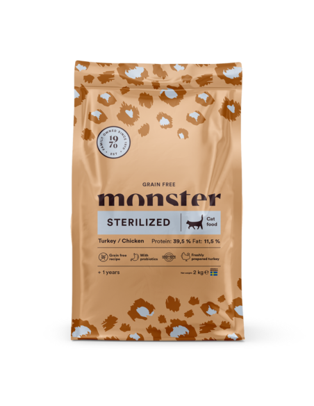 Monster Grain Free Sterilized sausas begrūdis maistas katėms su kalakutiena ir vištiena