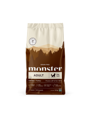 Monster sausas begrūdis maistas šunims Adult su vištiena ir