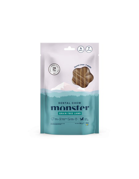 Monster Dental Chew skanėstai S veislių šunims su ėriena, 56g (7 vnt.)
