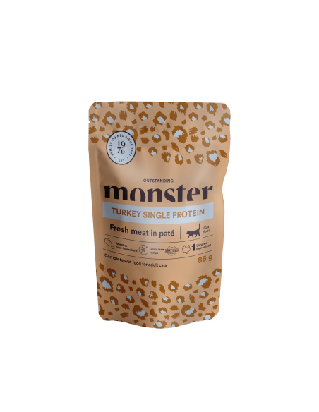 Monster vieno baltymo konservai katėms Turkey su kalakutiena.