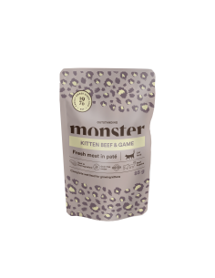 Monster Kitten konservai su jautiena ir žvėriena kačiukams, 85g.