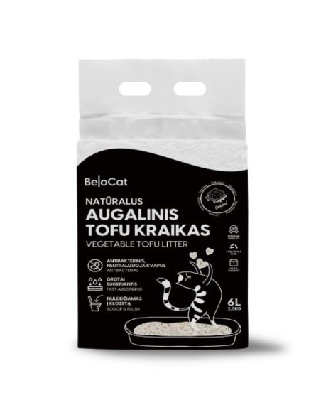 Belocat Tofu ORIGINAL Bekvapis Kraikas Katėms 8*6l (48l)