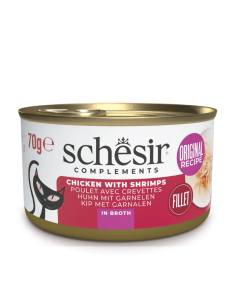 Schesir plėšytos mėsos filė su daug skysčio, vištiena su krevetėmis sultinyje, 70g