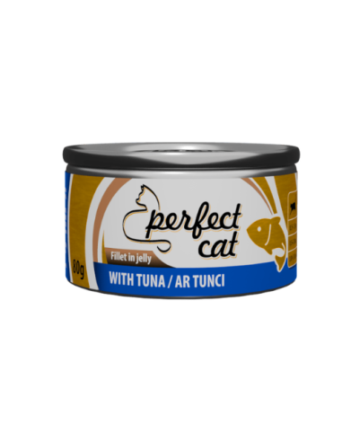 Perfect Cat plėšytos mėsos konservai Tunas drebučiuose, 80g