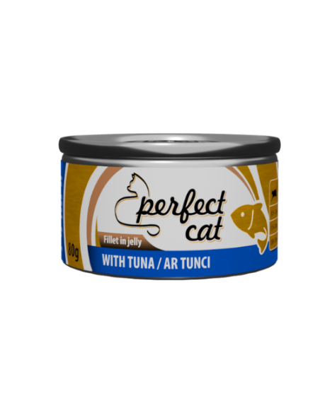 Perfect Cat plėšytos mėsos konservai Tunas drebučiuose, 80g