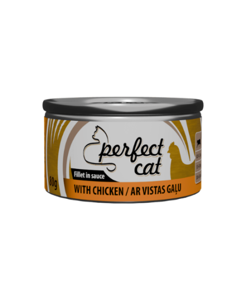 Perfect Cat plėšytos mėsos konservai vištiena padaže, 80g